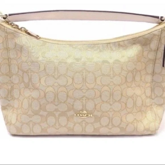 NWT Coach F58284 Chalk Signature Jacquard Hobo with Gold Hardware -white strap - Picture 3 of 8